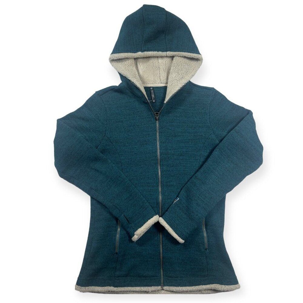 Kuhl Jacket Women's Small Blue Green Alska Hoodie Sherpa Fleece Lined Full Zip